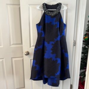 Blue and Black Halter Dress with Beaded Neckline
